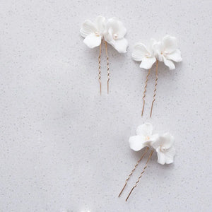 Ceramic Floral Bridal Hair Clips Freshwater Pearls Silver Women Bobby Pin