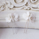 Ceramic Floral Bridal Hair Clips Freshwater Pearls Silver Women Bobby Pin