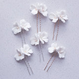 Ceramic Floral Bridal Hair Clips Freshwater Pearls Silver Women Bobby Pin