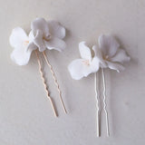 Ceramic Floral Bridal Hair Clips Freshwater Pearls Silver Women Bobby Pin