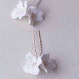 Ceramic Floral Bridal Hair Clips Freshwater Pearls Silver Women Bobby Pin
