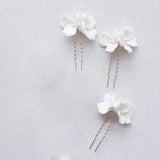 Ceramic Floral Bridal Hair Clips Freshwater Pearls Silver Women Bobby Pin