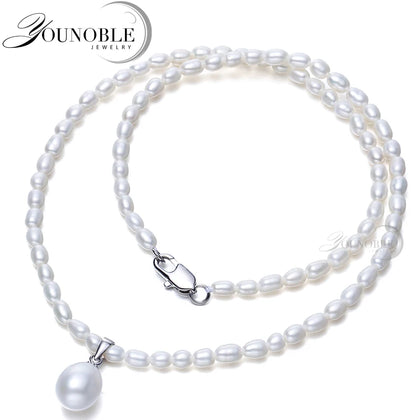 Real Freshwater Small Pearl Necklace for Women,Classic Natural Pearl Pendant