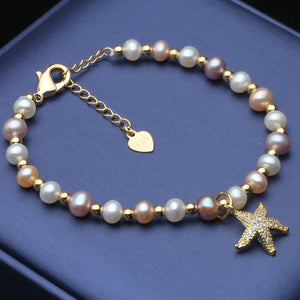 Wedding Real Starfish Freshwater Pearl Bracelet Women Party Gift