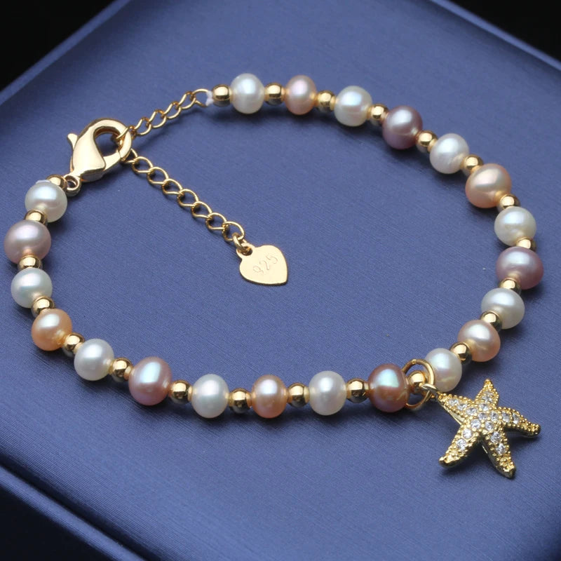 Wedding Real Starfish Freshwater Pearl Bracelet Women Party Gift