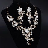 Rhinestone Pearl Wedding Jewelry Set with Dangle Earrings