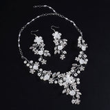 Rhinestone Pearl Wedding Jewelry Set with Dangle Earrings