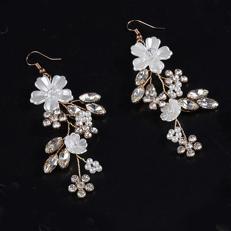 Rhinestone Pearl Wedding Jewelry Set with Dangle Earrings