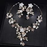 Rhinestone Pearl Wedding Jewelry Set with Dangle Earrings