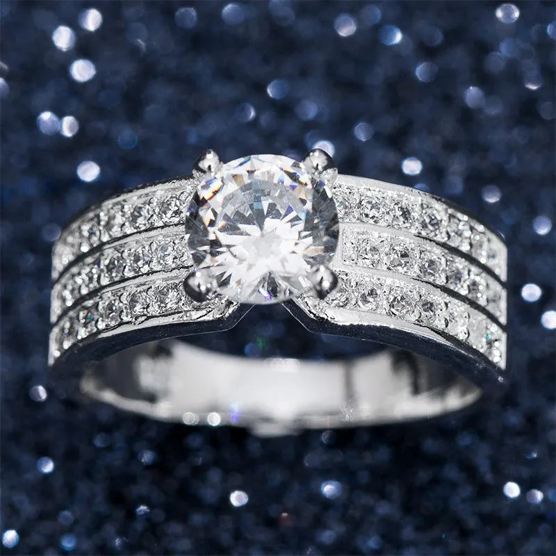 Cubic Zircon Prong Set Engagement Ring Micro Paved Bridal Women Ring