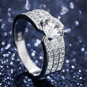 Cubic Zircon Prong Set Engagement Ring Micro Paved Bridal Women Ring