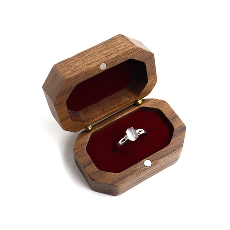 Wedding Ring Box Walnut Pair Ring Storage Octagon-shaped Wooden Box