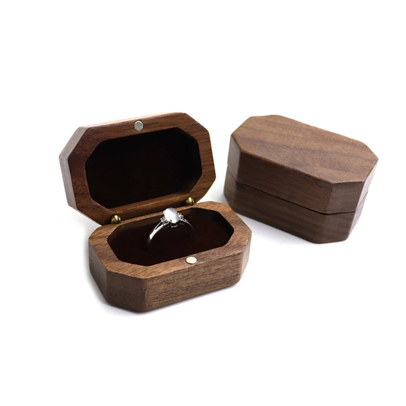 Wedding Ring Box Walnut Pair Ring Storage Octagon-shaped Wooden Box
