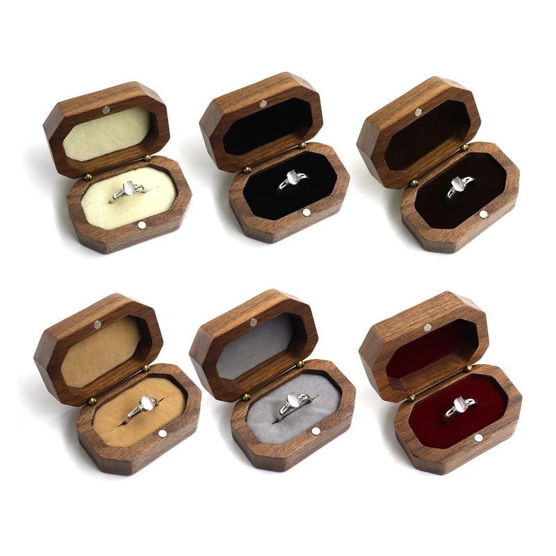 Wedding Ring Box Walnut Pair Ring Storage Octagon-shaped Wooden Box