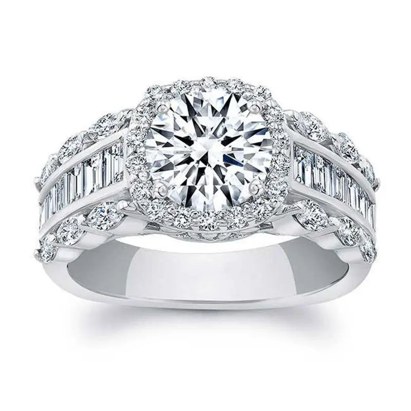 Prong Set Silver Plated Engagement Ring with Clear Cubic Zircon