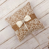 Vintage Rustic Wedding Ring Pillow Lace Bow Flower Bridal Ring Holder 5.9 Inch