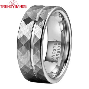 Tungsten Wedding Rings for Men Women Hammered Offset Line Brushed