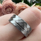 Tungsten Wedding Rings for Men Women Hammered Offset Line Brushed