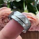 Tungsten Wedding Rings for Men Women Hammered Offset Line Brushed