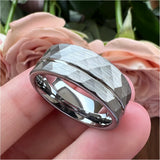 Tungsten Wedding Rings for Men Women Hammered Offset Line Brushed