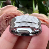 Tungsten Wedding Rings for Men Women Hammered Offset Line Brushed