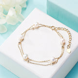 925 Silver Double Pearl Bracelet for Women, Birthday Gift