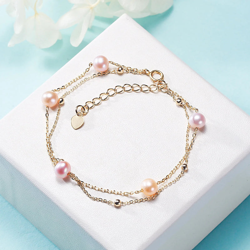 925 Silver Double Pearl Bracelet for Women, Birthday Gift