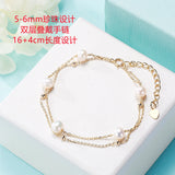 925 Silver Double Pearl Bracelet for Women, Birthday Gift