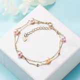 925 Silver Double Pearl Bracelet for Women, Birthday Gift