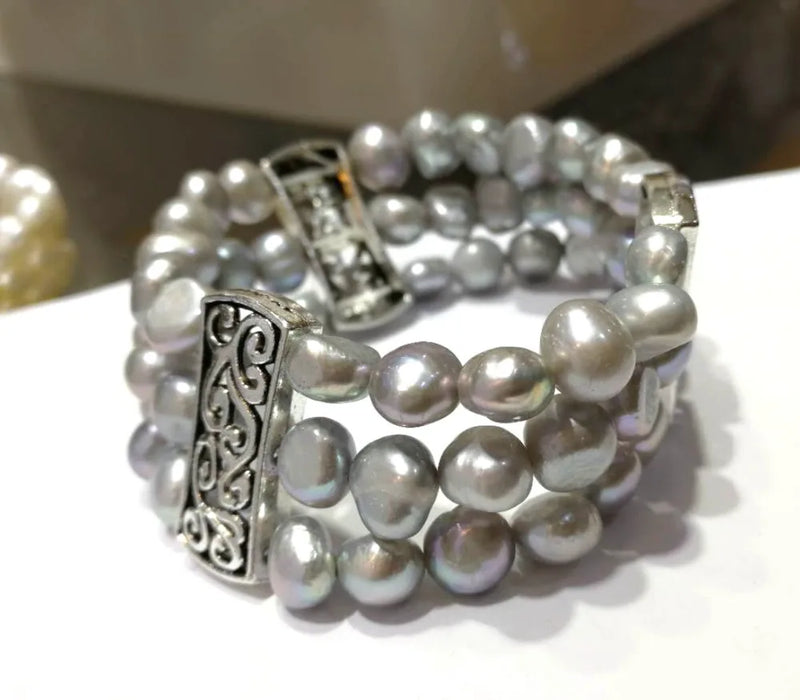 3 Row Baroque Bracelet Gray Pearl Freshwater Pearl Jewelry