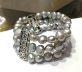 3 Row Baroque Bracelet Gray Pearl Freshwater Pearl Jewelry