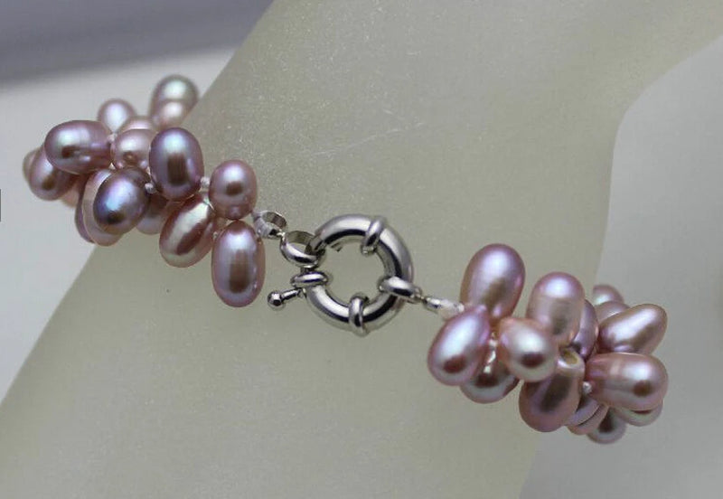 Bright Purple Baroque Pearl 2 Strand Bracelet 10mm Natural Freshwater