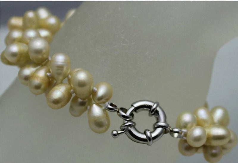Natural Freshwater Pearl 2 Strand Bracelet Light Yellow Baroque 10mm