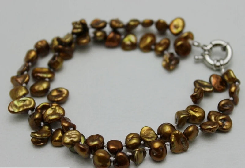 Brown Flake Baroque Freshwater Pearl Bracelet 2 Strand