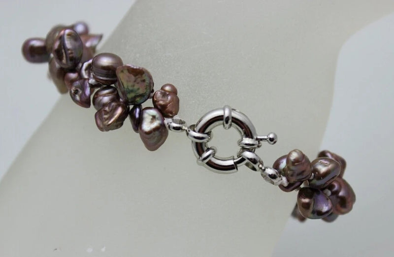 2 Strand Dark Purple Baroque Freshwater Pearl Bracelet