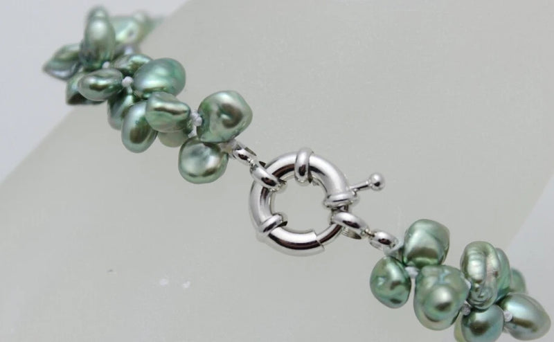 Green Baroque Freshwater Pearl 2 Strand Bracelet