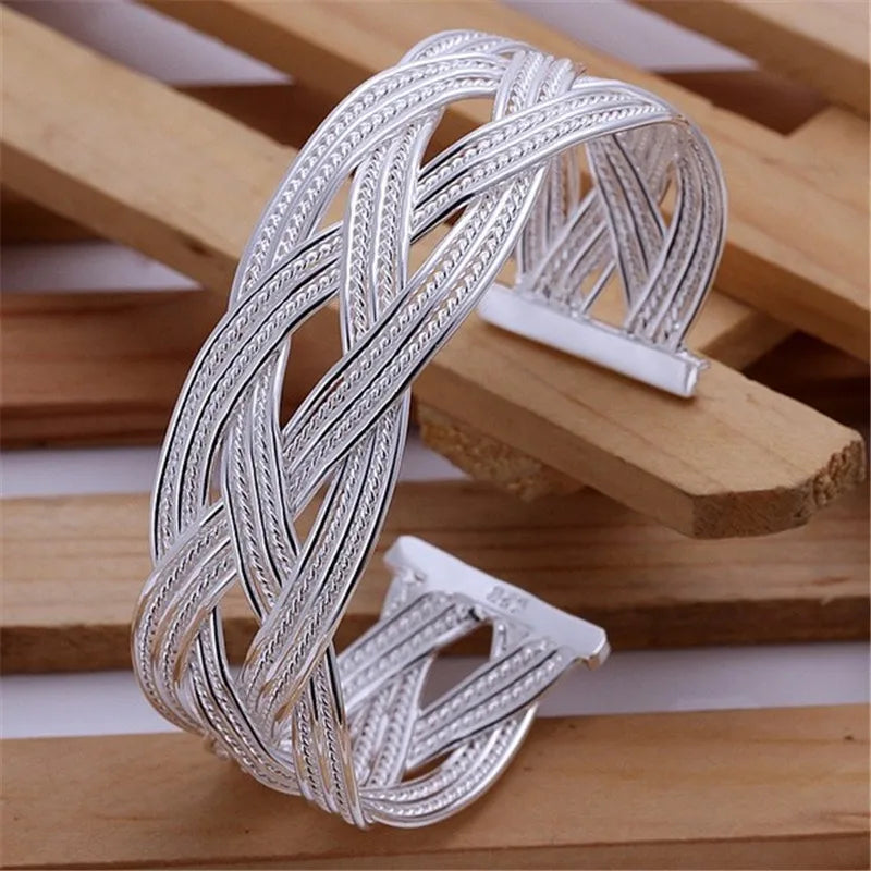 925 Silver Open Bangle Retro Trumpets Bracelet