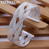 925 Sterling Silver Open Bangle Retro Trumpets Braided Bracelet