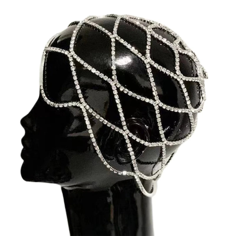 Rhinestone Crystal Head Chain Hollow Wedding Headband for Women