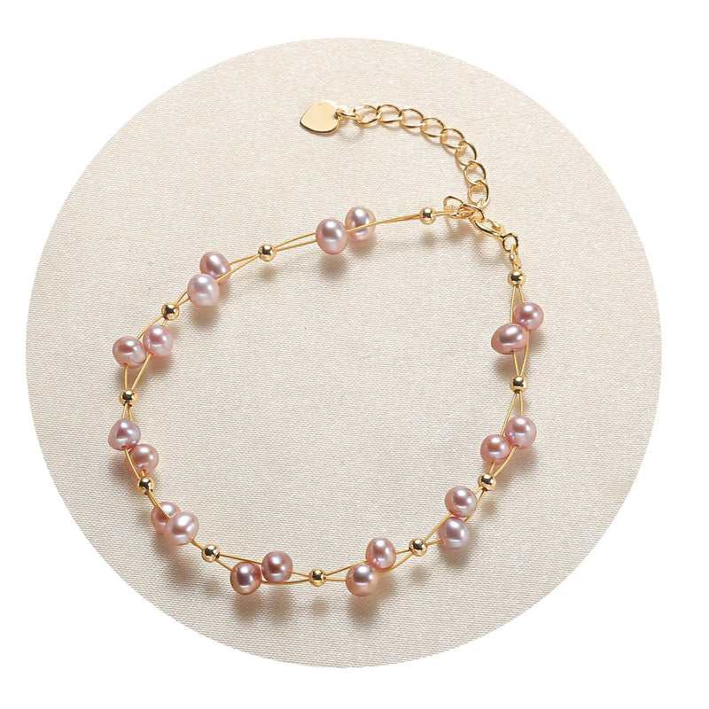 18K Romantic Pearl Bracelet Double Freshwater Pearl Jewelry