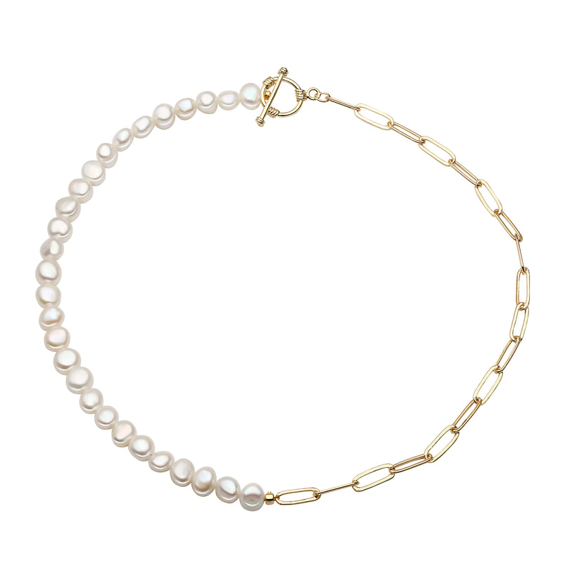 Baroque Half Pearl Necklace Half Chain 14 Plated Women Anniversary