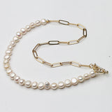 Baroque Half Pearl Necklace Half Chain 14 Plated Women Anniversary
