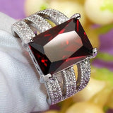 Big Red Zircon Silver Ring for Women Multicolor Birthstone