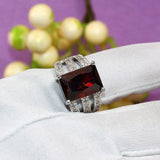 Big Red Zircon Silver Ring for Women Multicolor Birthstone
