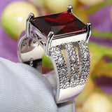 Big Red Zircon Silver Ring for Women Multicolor Birthstone
