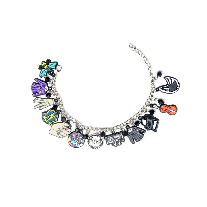 Wednesday Addams Charms Bracelet Horror Thing Hand Rainbow Nevermore Academy