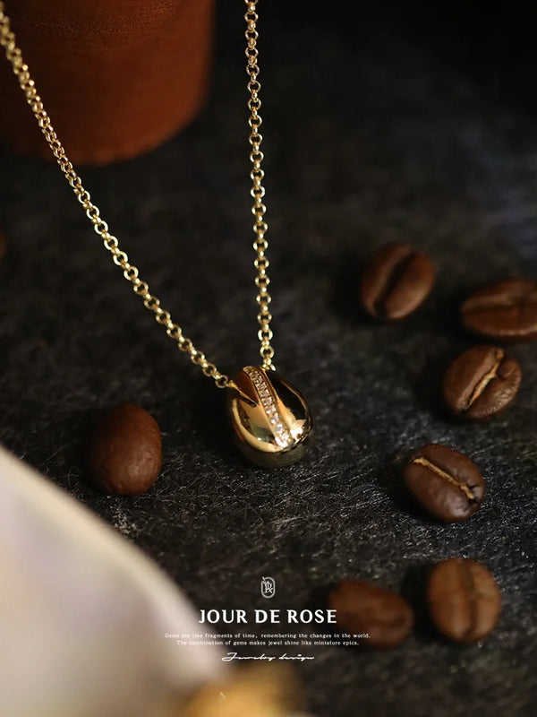 Sterling Silver Hollow Out Coffee Beans Retro Collar Necklace Pendant