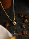 Sterling Silver Hollow Out Coffee Beans Retro Collar Necklace Pendant