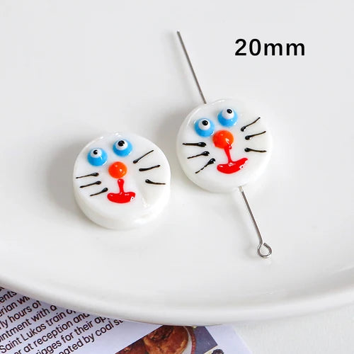 Hand-Painted Robot Cat Glass Beads for DIY Necklace Bracelet