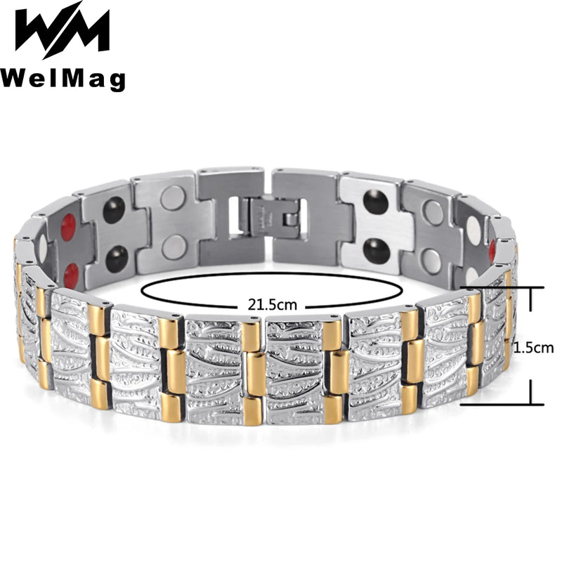 Adjustable Magnetic Bracelet for Men Double Row Stainless Steel
